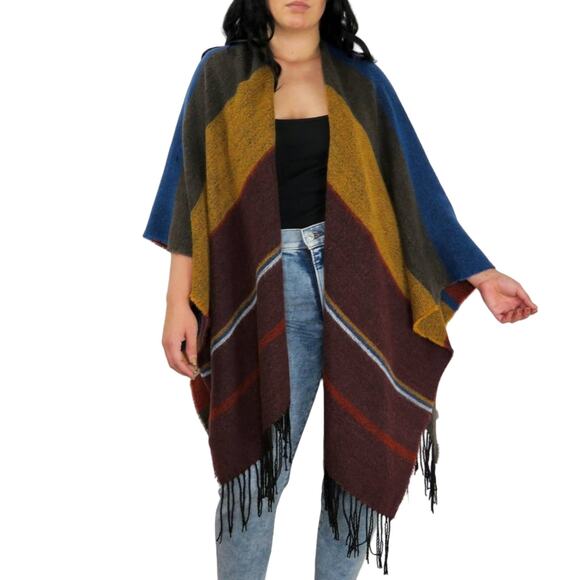 Urban Outfitters Woven Heart Knit Cape Shawl Sweater with Tassels - Picture 3 of 6